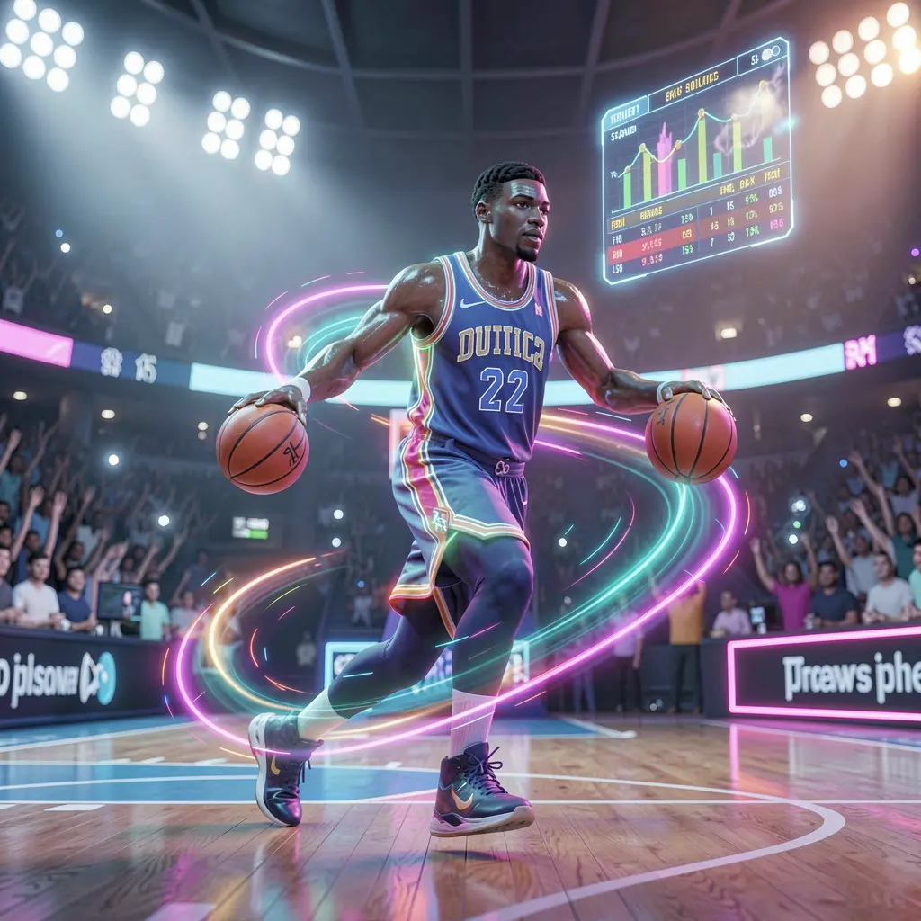 Dynamic neon basketball player surrounded by holographic betting icons and digital effects representing secure and innovative sports betting on NNNPH in the Philippines