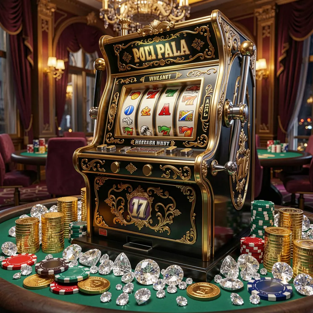 NNNPH – Start your winning journey with premium online slots today Luxury slot machine with golden details and stacked casino chips representing high quality gaming and winning excitement at NNNPH online casino in the Philippines
